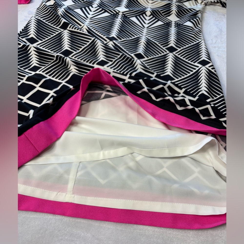 2590 - Eliza J Black and White Geometric Dress with Pink Trim NWT SIZE 8 - Picture 10 of 14